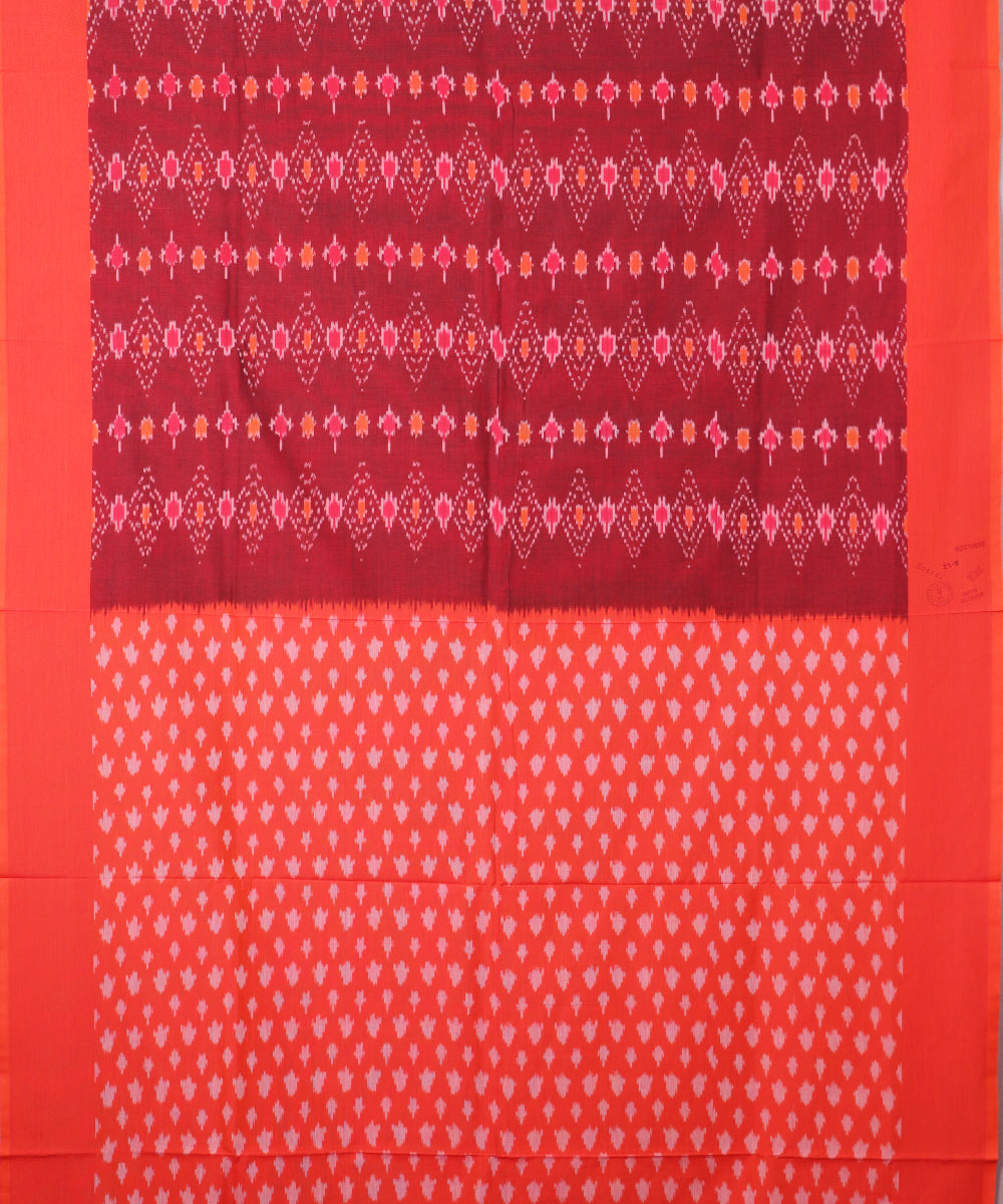 Sangria red color pochampally mercerised cotton saree