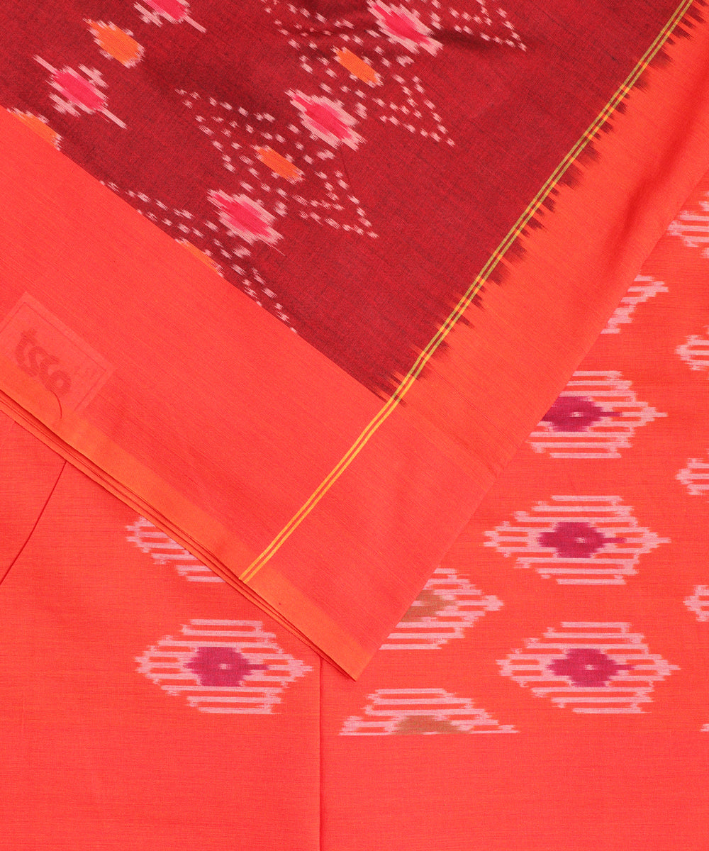 Sangria red color pochampally mercerised cotton saree