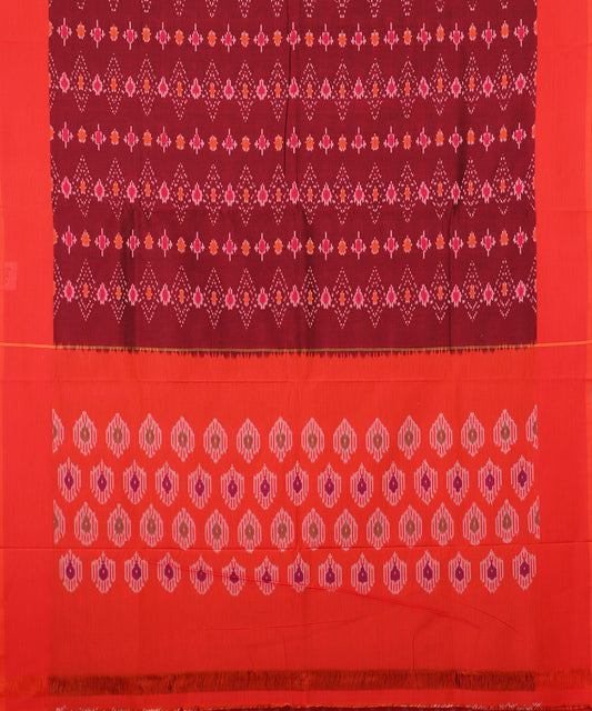 Sangria red color pochampally mercerised cotton saree