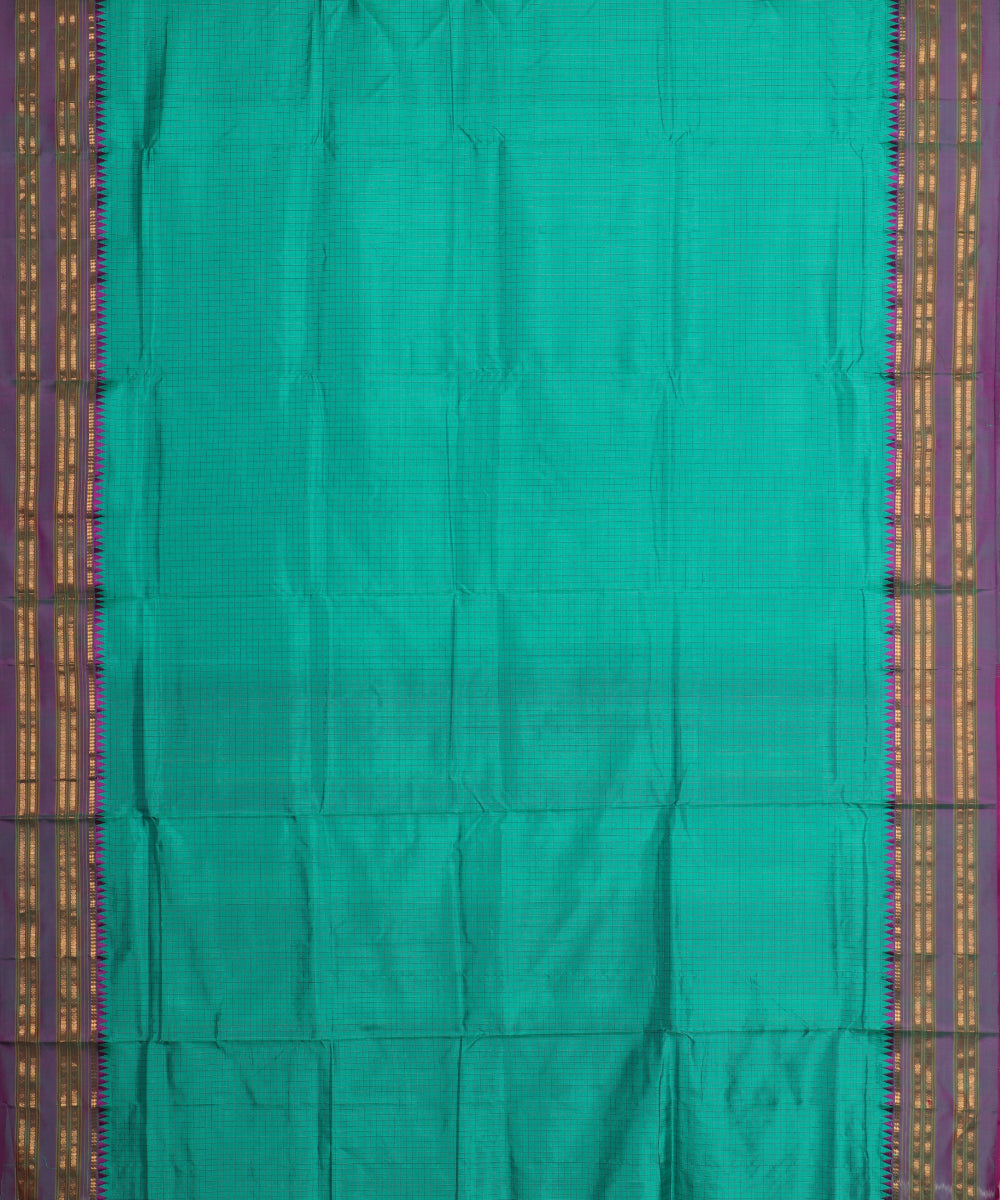 Sea green color striped handloom narayanpet silk saree