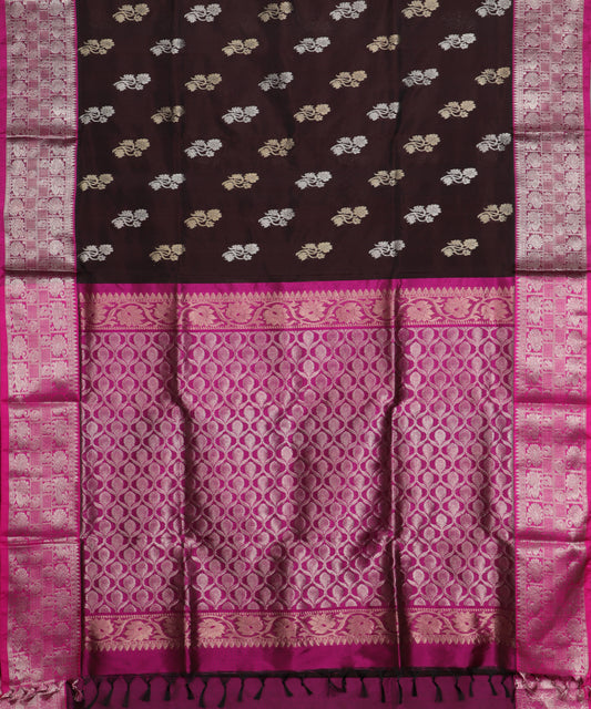 Mahogany red color handloom venkatagiri sico saree