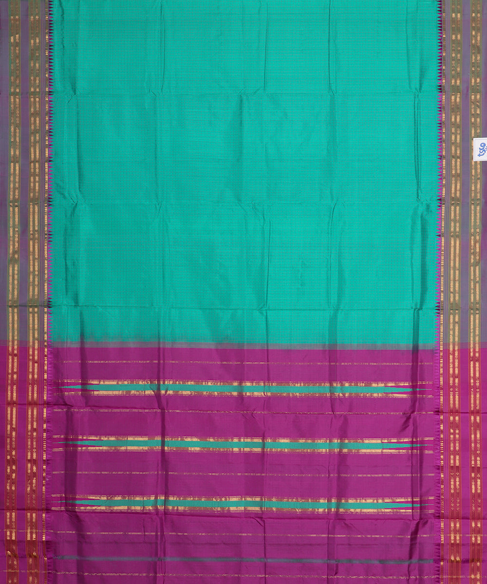 Sea green color striped handloom narayanpet silk saree