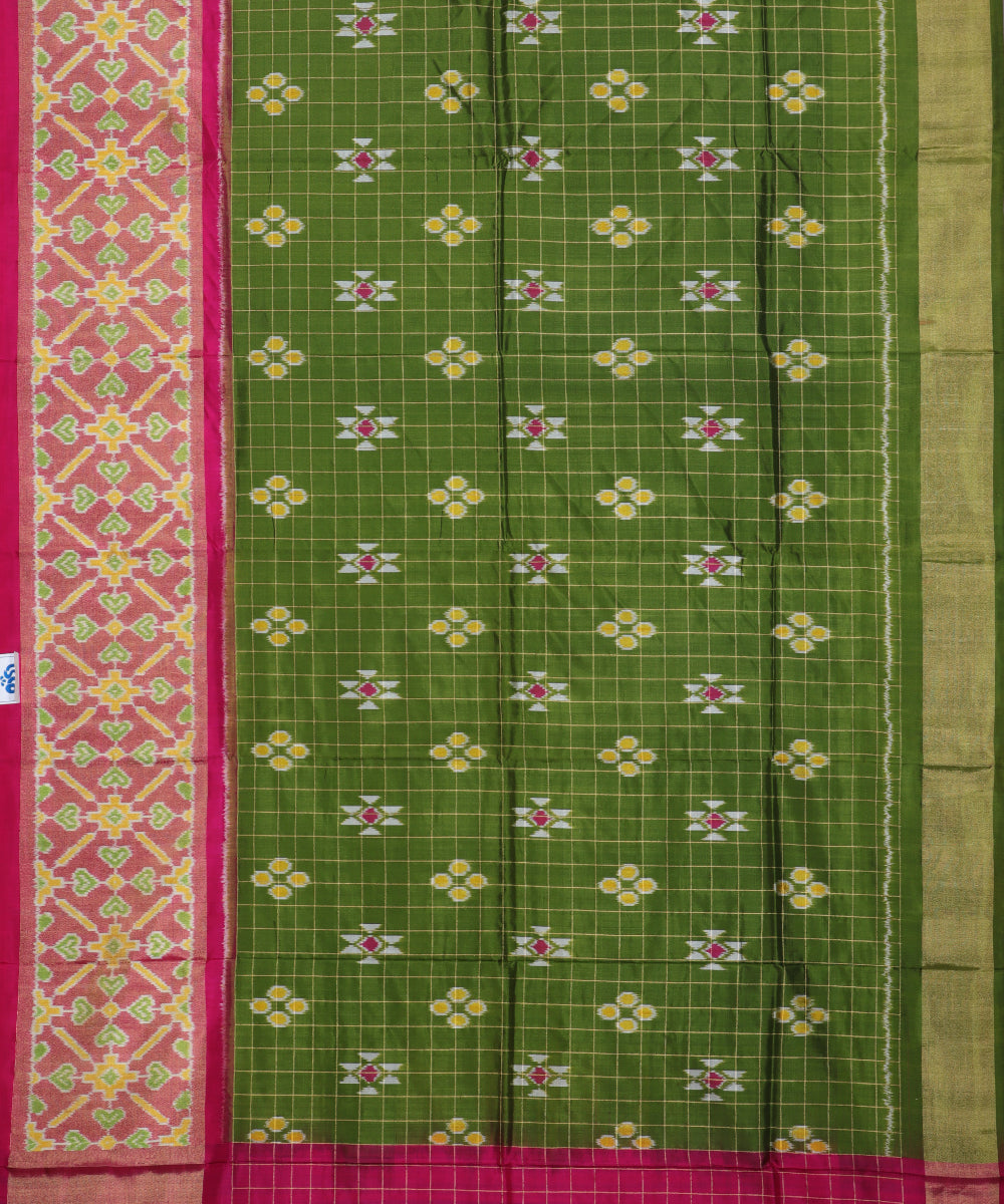 Army green color handloom silk ikath pavada