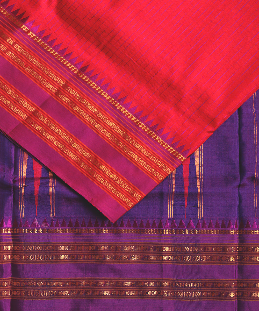 Red color striped handloom narayanpet silk saree