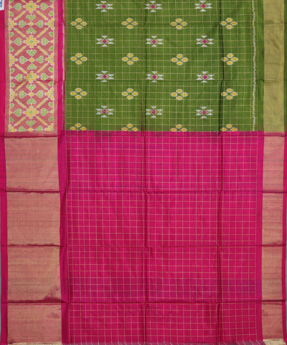 Army green color handloom silk ikath pavada