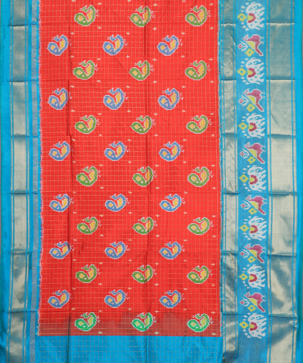 Ferrari color handloom silk ikath pavada