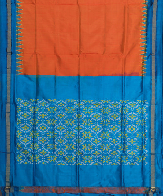 Pumpkin orange color handloom pochampally silk saree