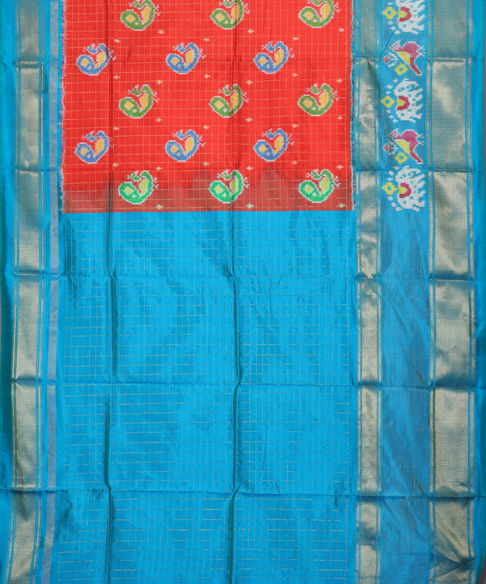 Ferrari color handloom silk ikath pavada