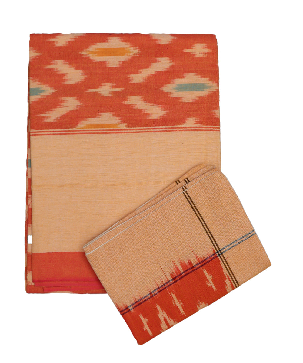 Tangerine orange color handwoven pochampally single cot bedsheet