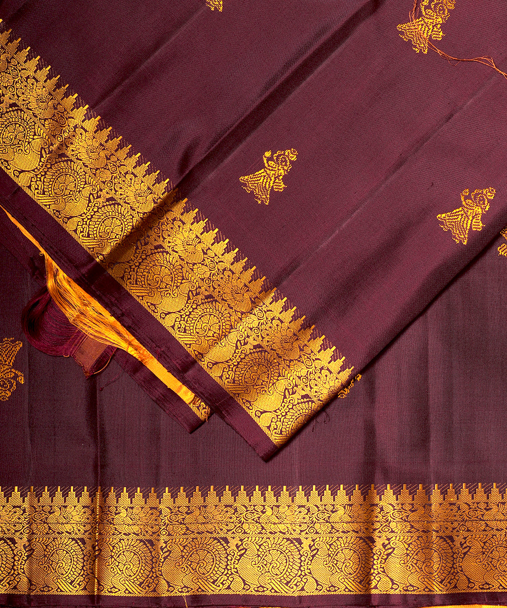 Mahogany color handloom gollabhama silk saree