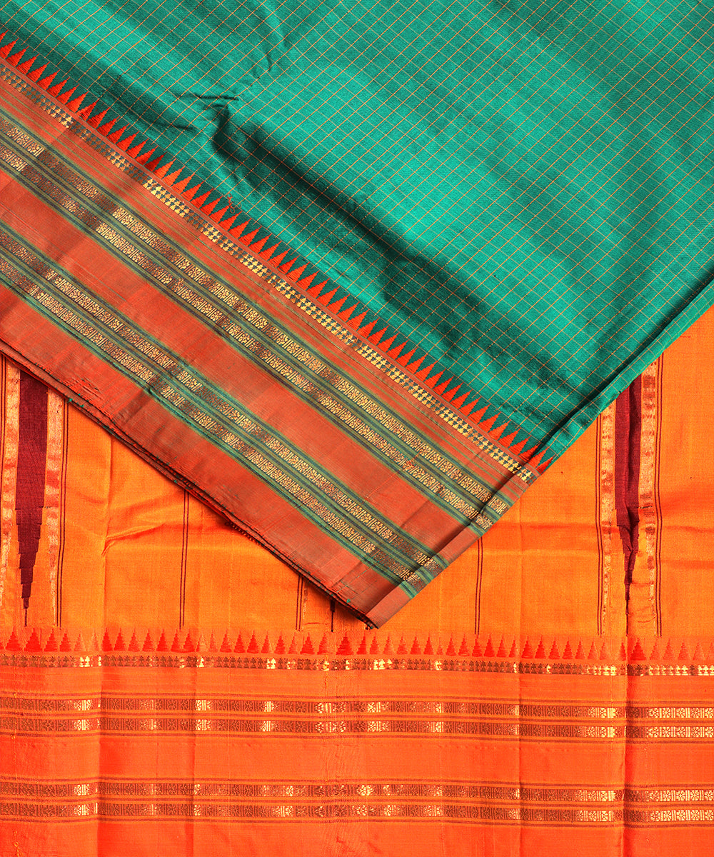 Forest green color striped handloom narayanpet silk saree