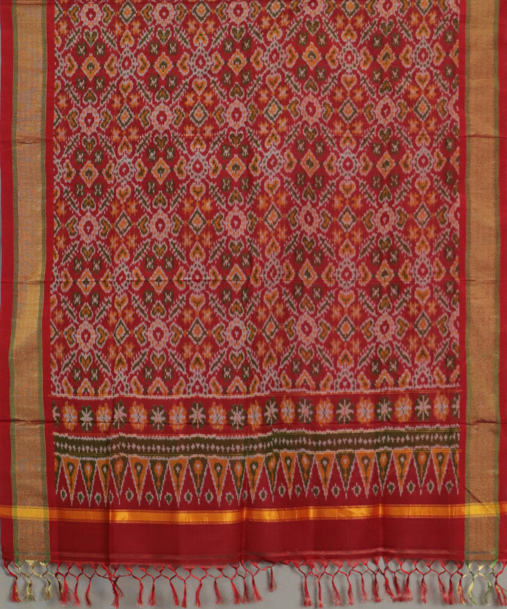 Carmine red handloom ikat sico dupattas