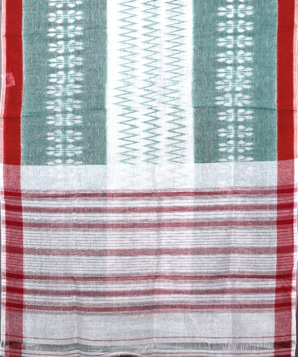 Fern green color handloom linen ikat saree