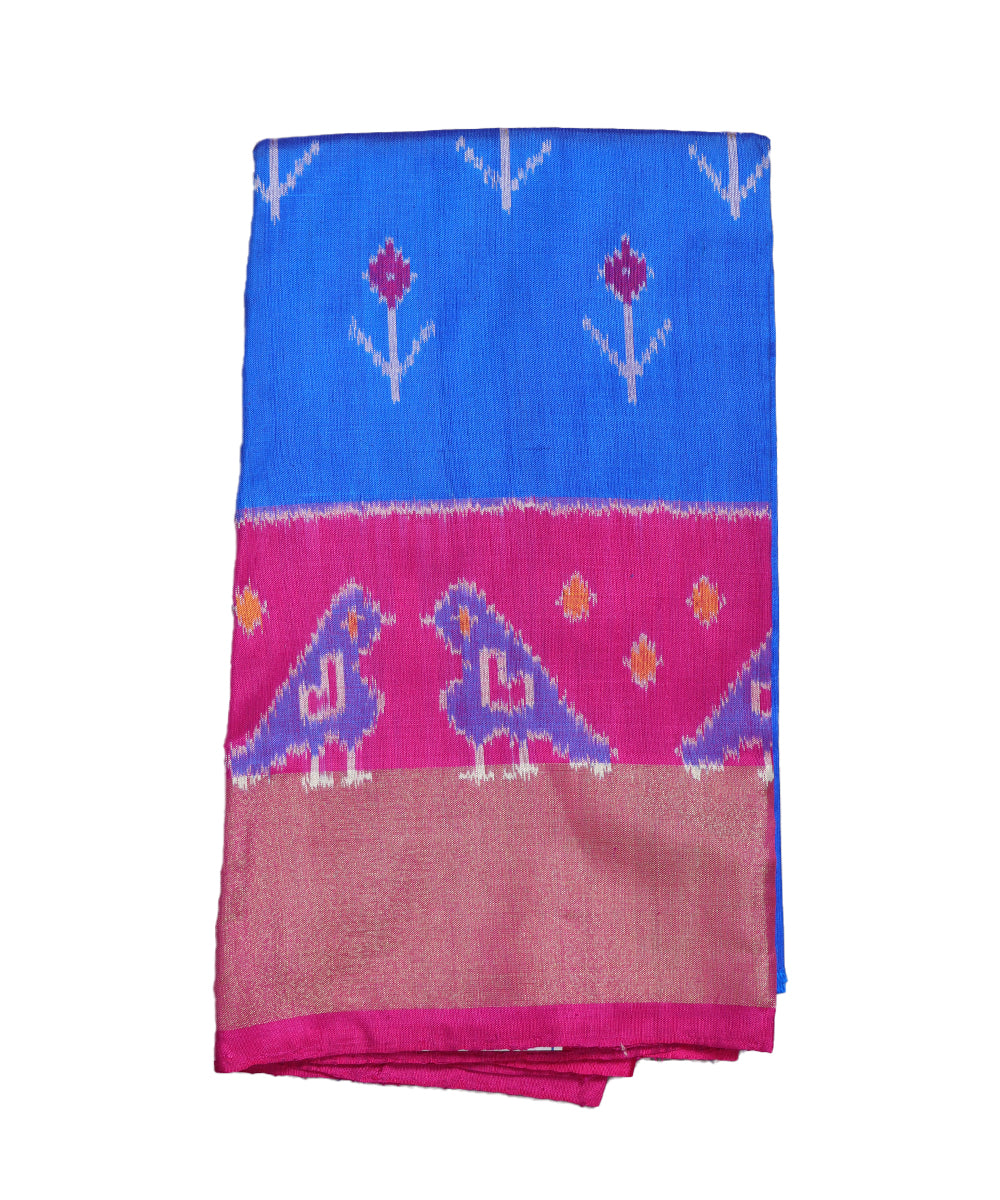 Egyptian blue color handloom silk ikath pavada