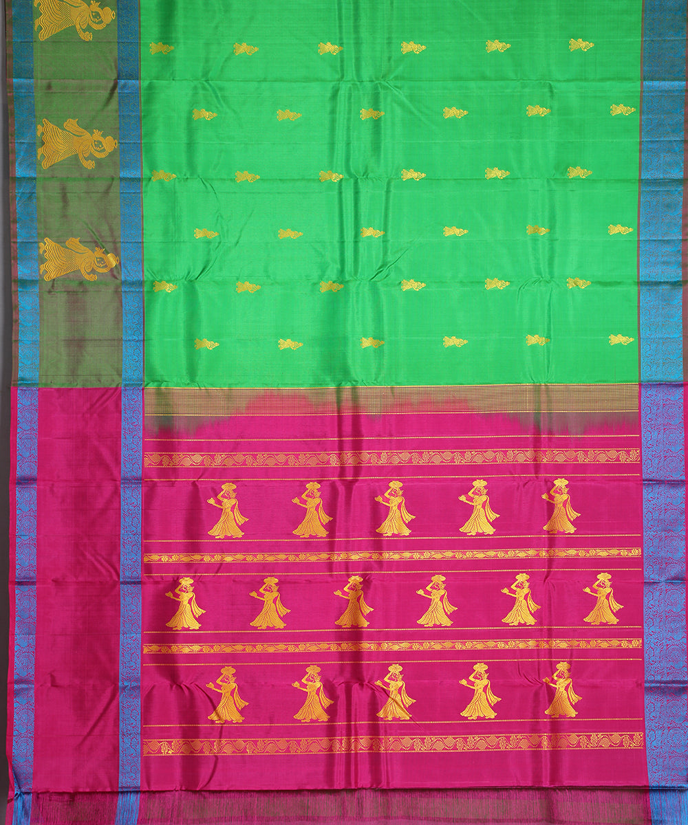 Kelly green handloom gollabhama silk saree