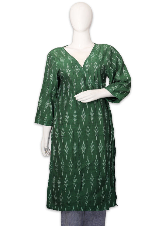 Forest green color handwoven side tie-up kurti