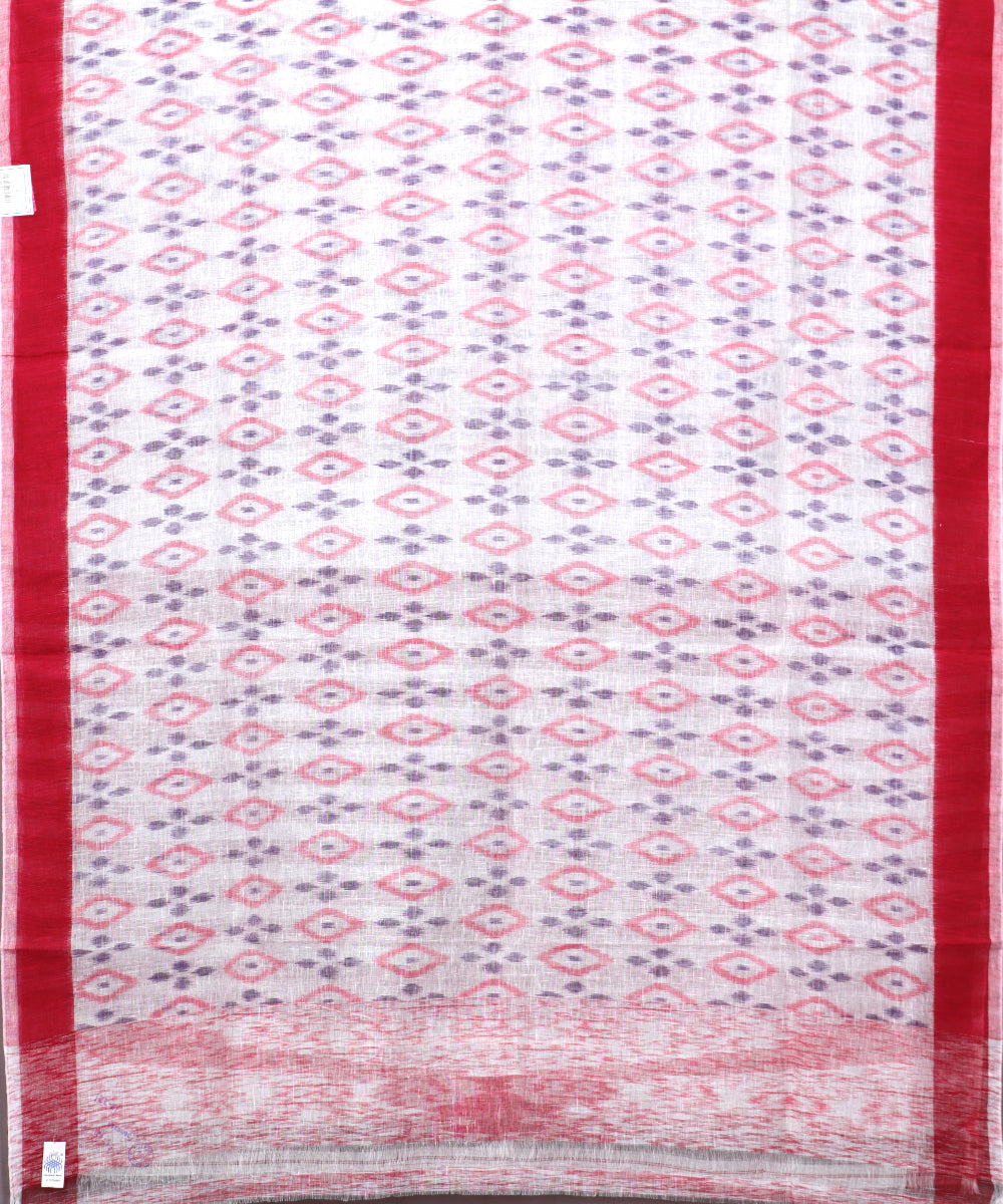 Cream color handloom linen ikat saree