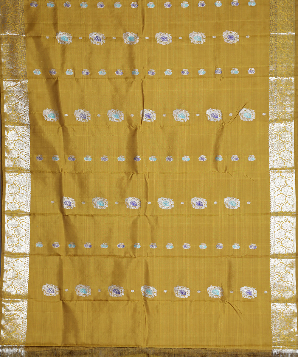 Goldenrod shade handloom pitambari silk saree