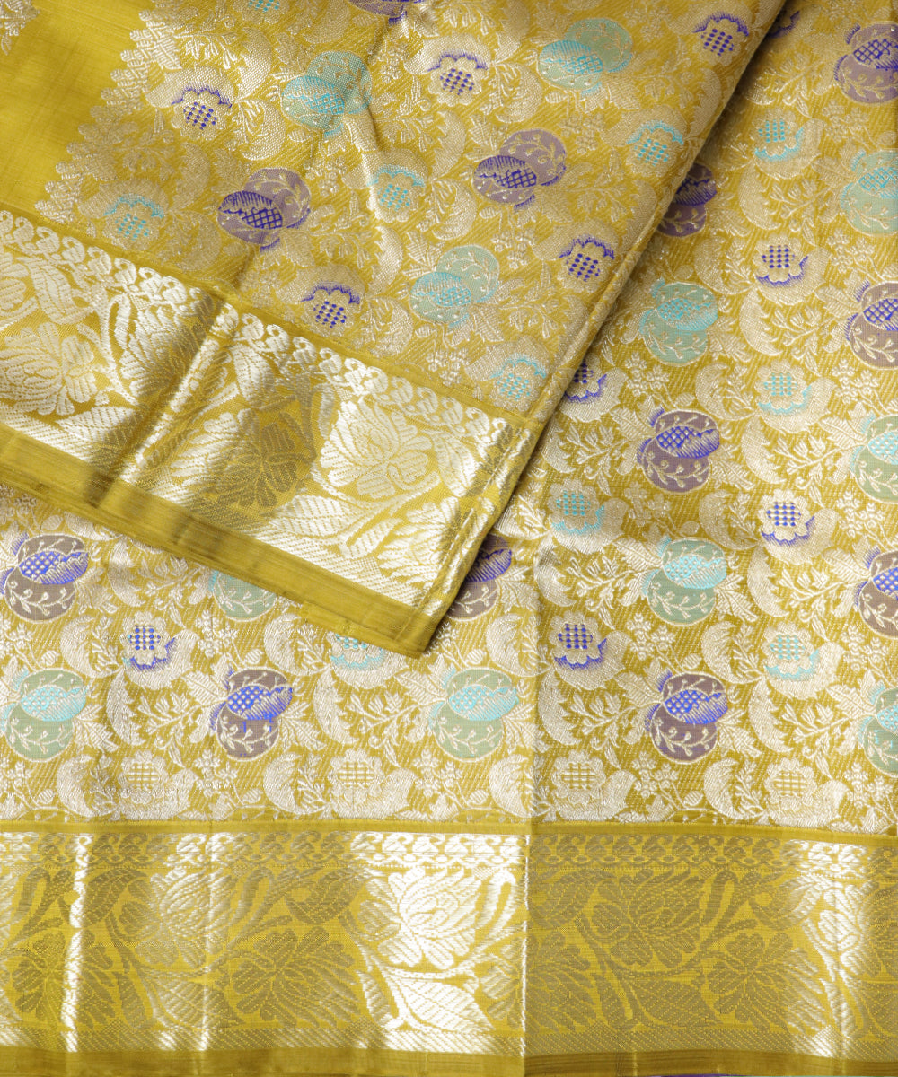 Goldenrod shade handloom pitambari silk saree