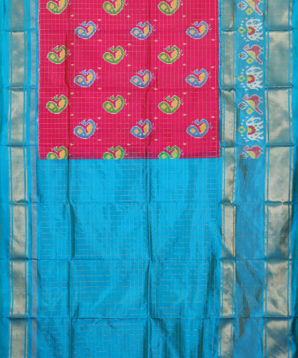 Ruby pink shade handloom silk ikath pavada