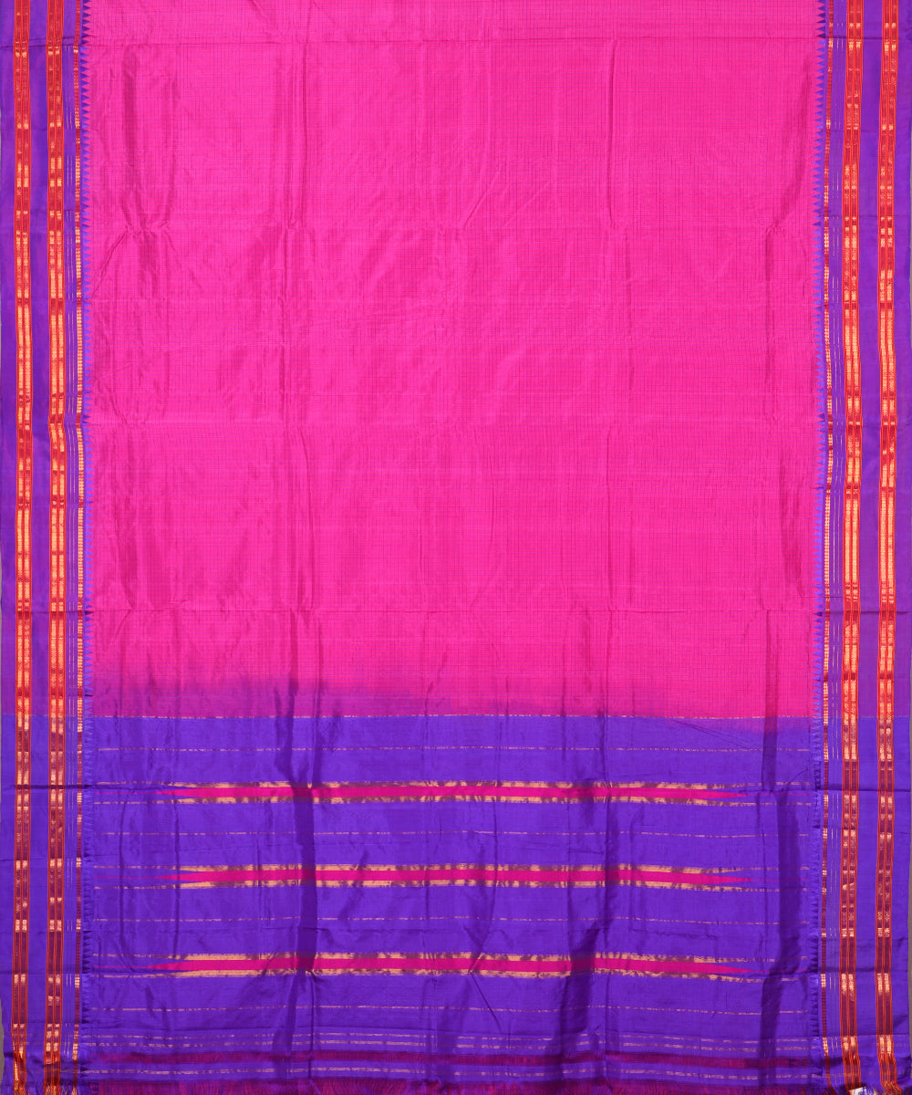 Magenta pink color striped handloom narayanpet silk saree