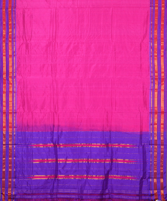 Magenta pink color striped handloom narayanpet silk saree