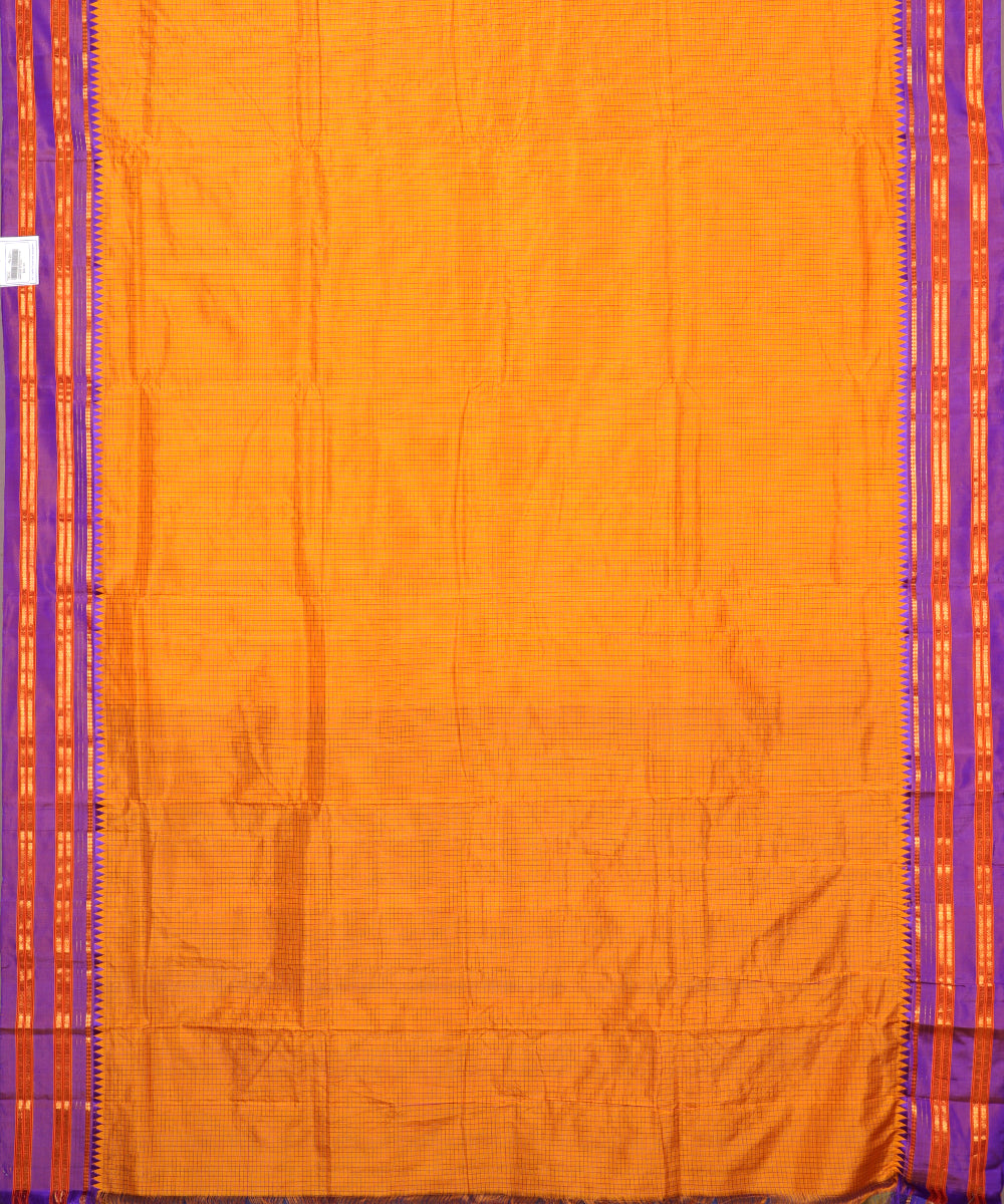Apricot color striped handloom narayanpet silk saree