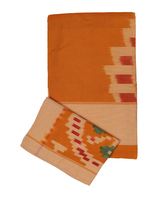 Fire orange color handwoven pochampally double cot bedsheet