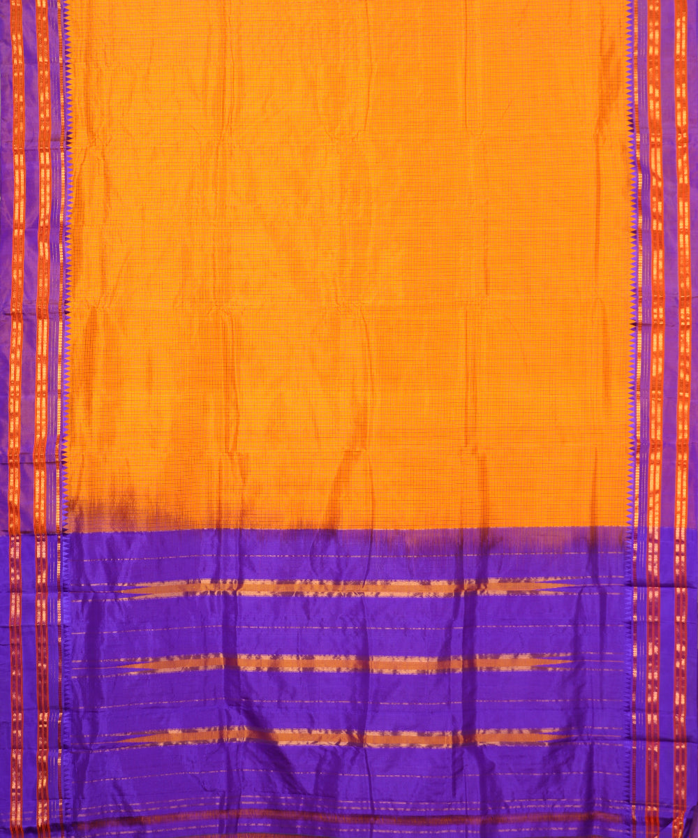 Apricot color striped handloom narayanpet silk saree