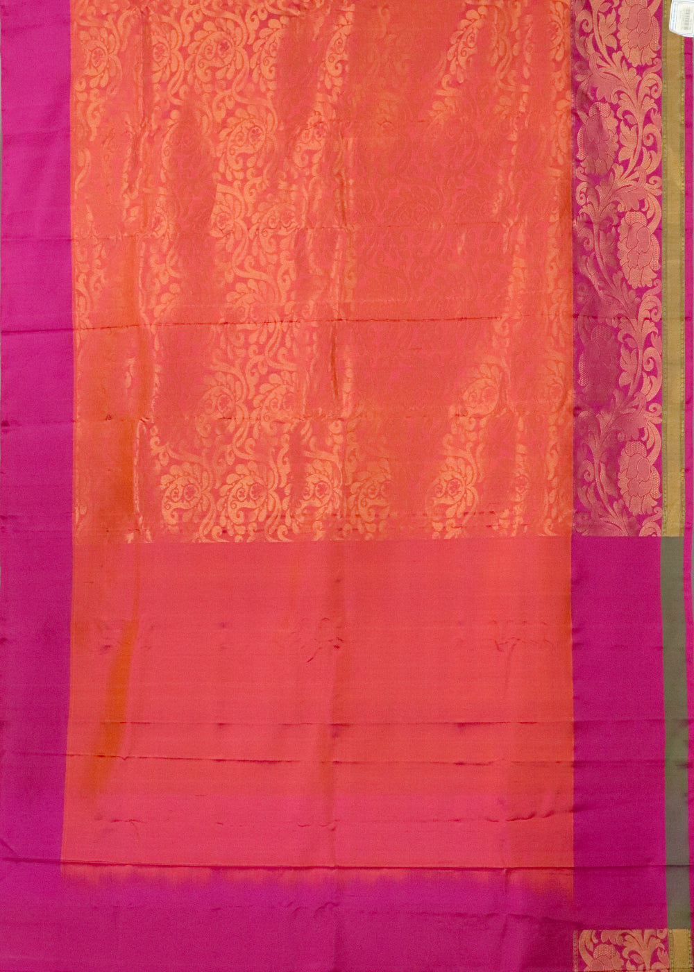 Tiger orange color handloom Gadwal Silk saree