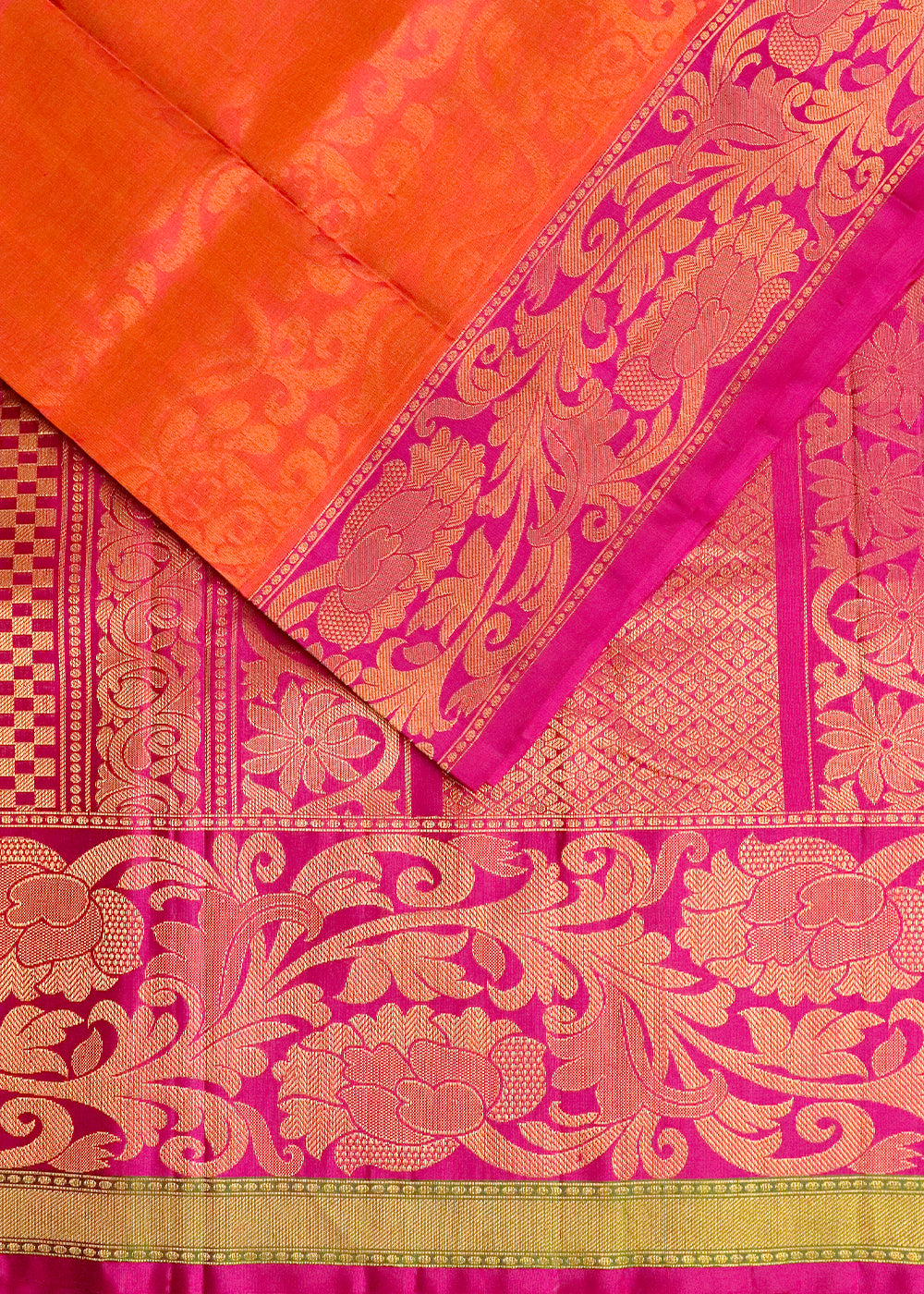 Tiger orange color handloom Gadwal Silk saree