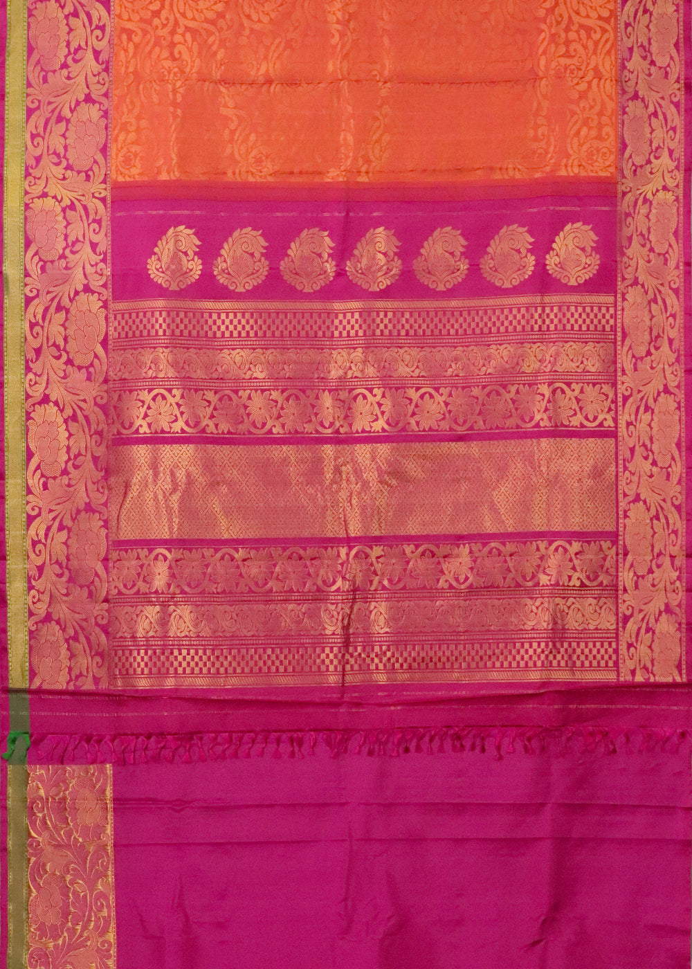 Tiger orange color handloom Gadwal Silk saree