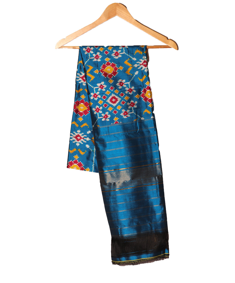Prussian blue color handloom silk dupatta