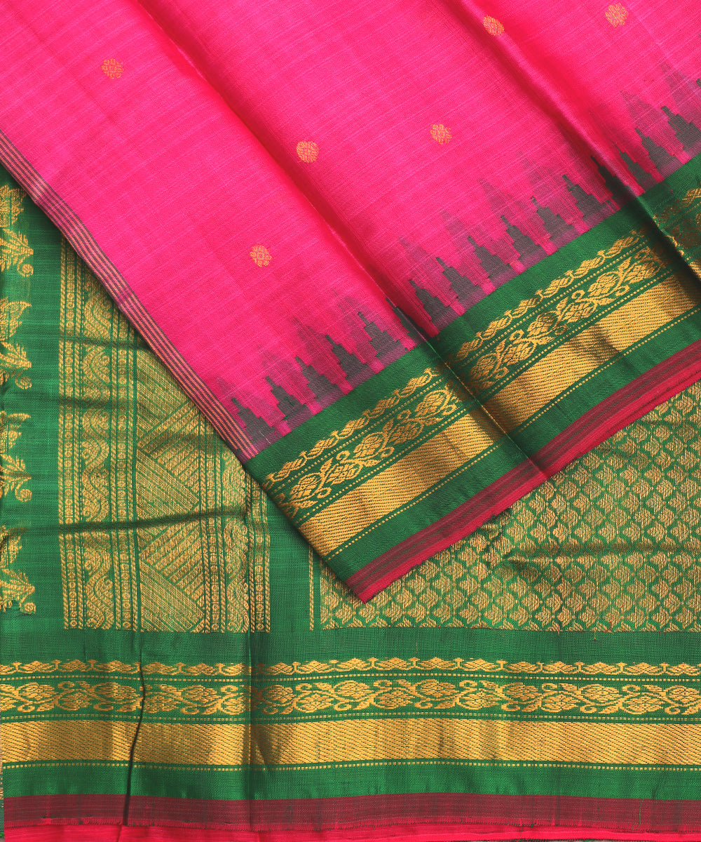 French pink color Handloom Gadwal sico saree