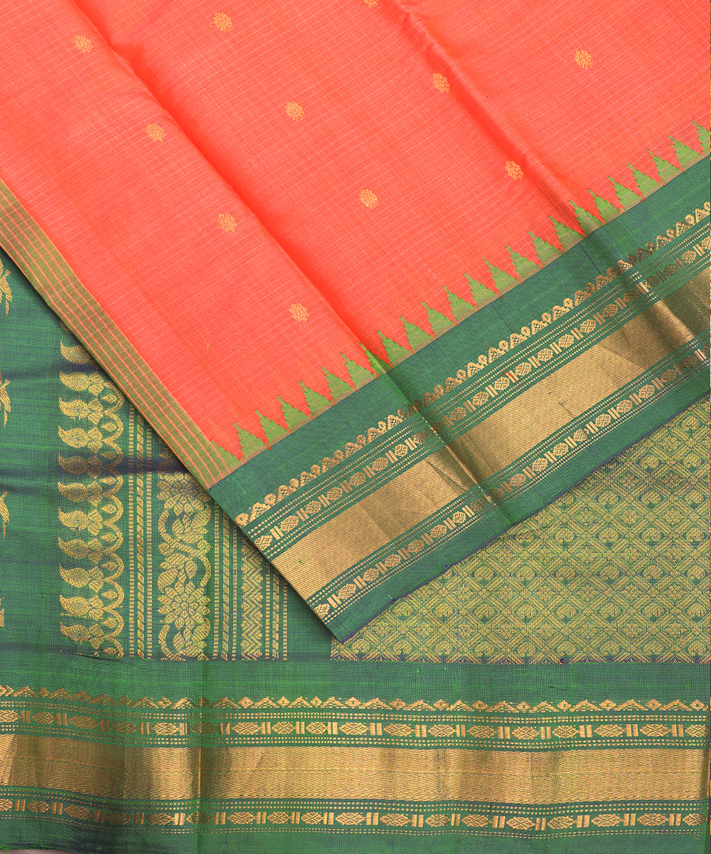 Salmon colour Handloom Gadwal sico saree