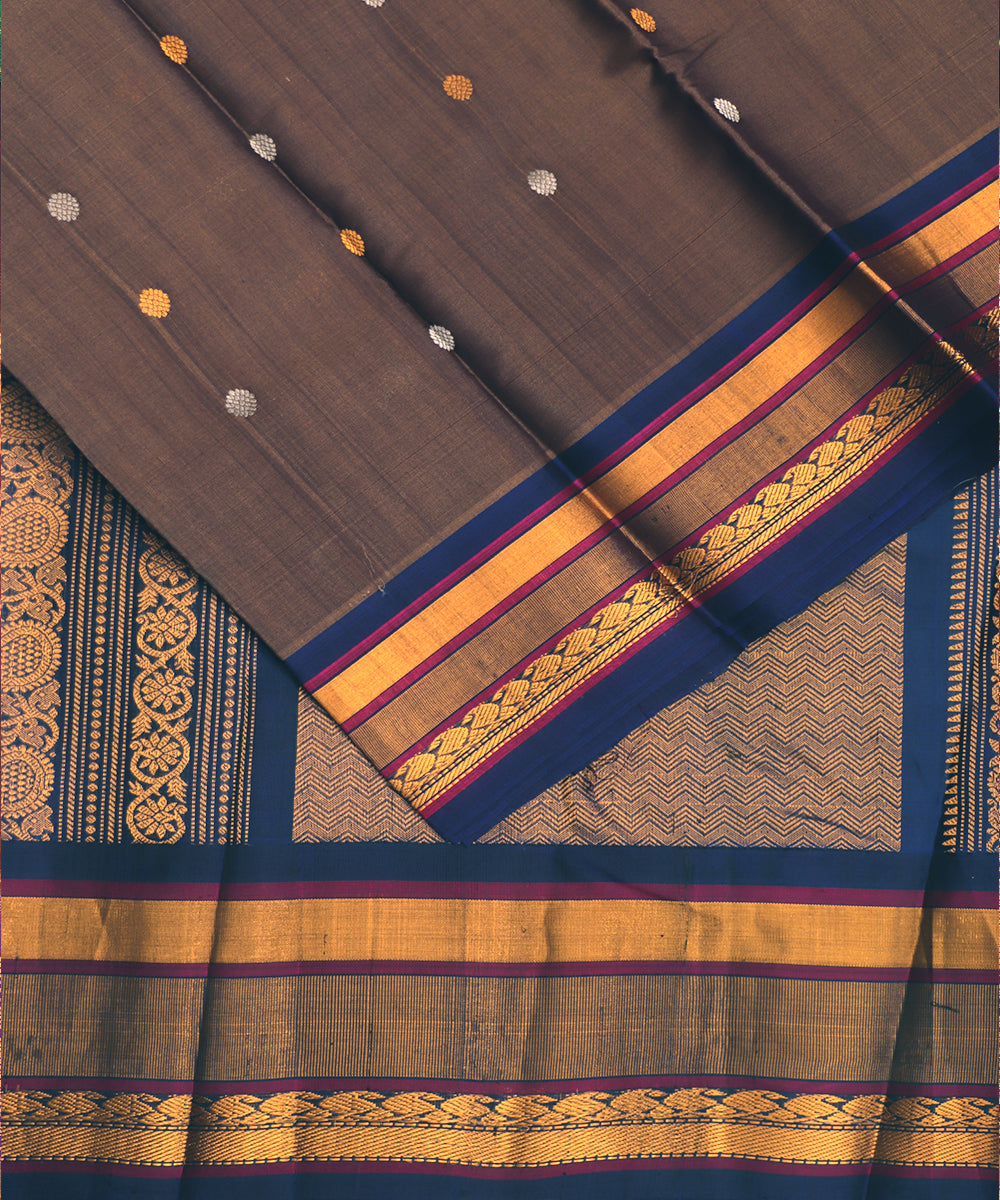 Mocha brown shade Handloom Gadwal sico saree