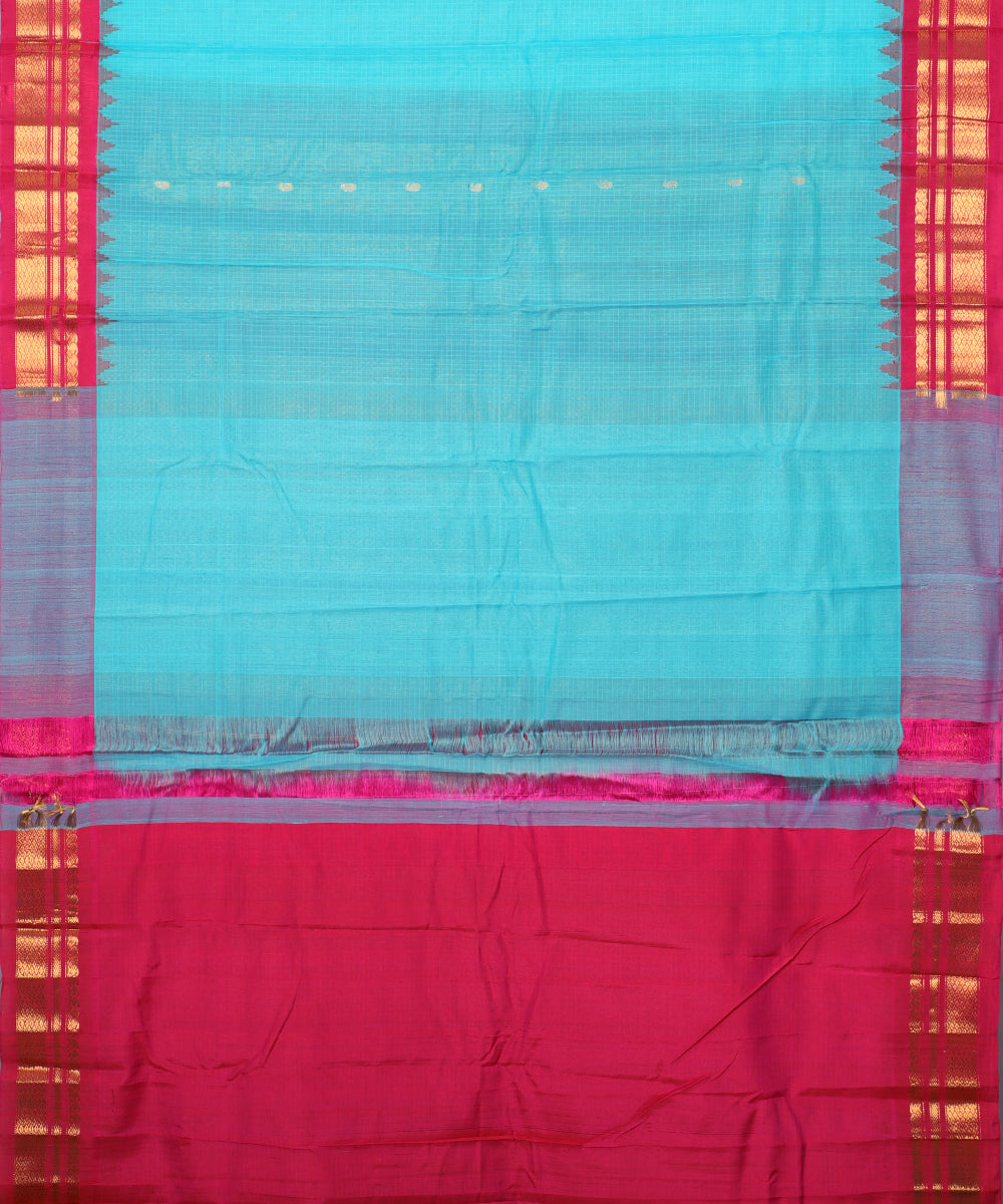 Turkish blue colour Handloom Gadwal sico saree