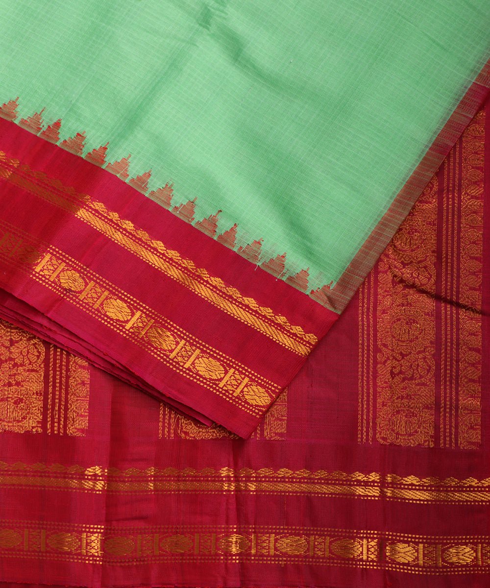Mint green color handloom Gadwal cotton saree