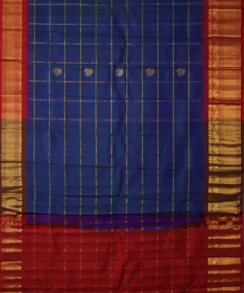 Prussian blue color handloom Gadwal Silk saree