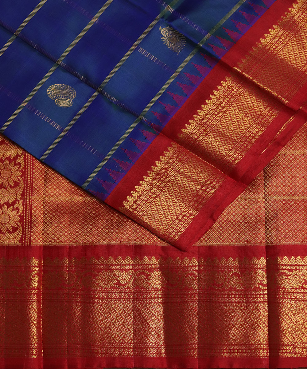 Prussian blue color handloom Gadwal Silk saree