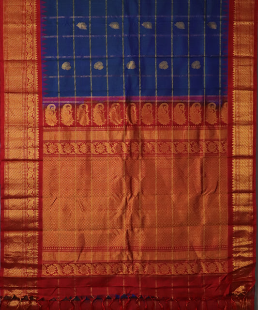 Prussian blue color handloom Gadwal Silk saree