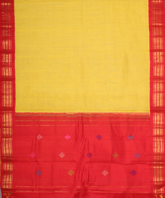 Cyber yellow color handloom Gadwal cotton saree