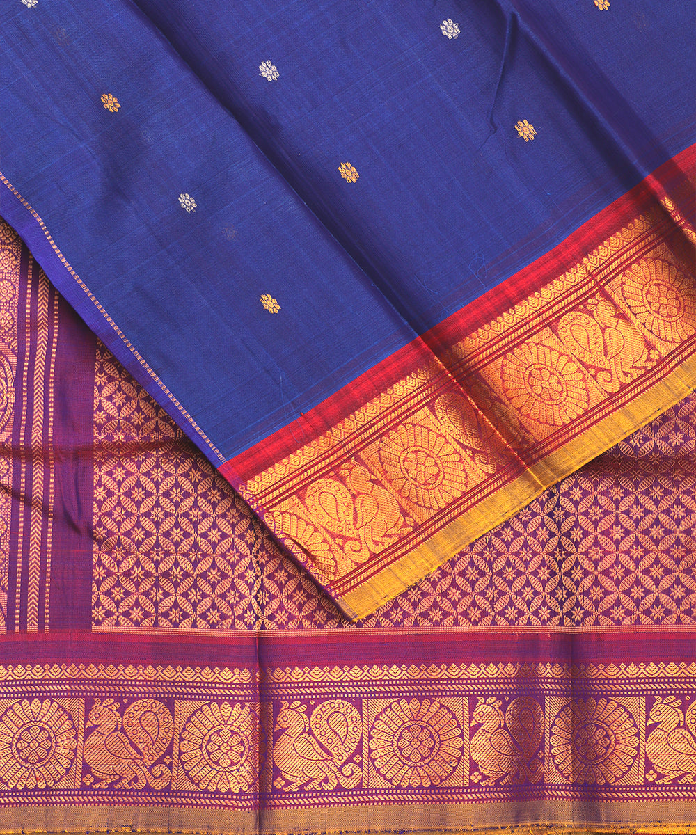 Navy blue color Handloom Gadwal sico saree