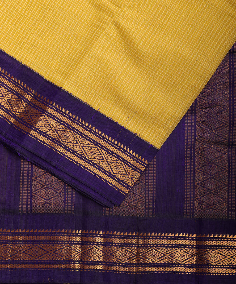 Corn yellow color handloom Gadwal cotton saree