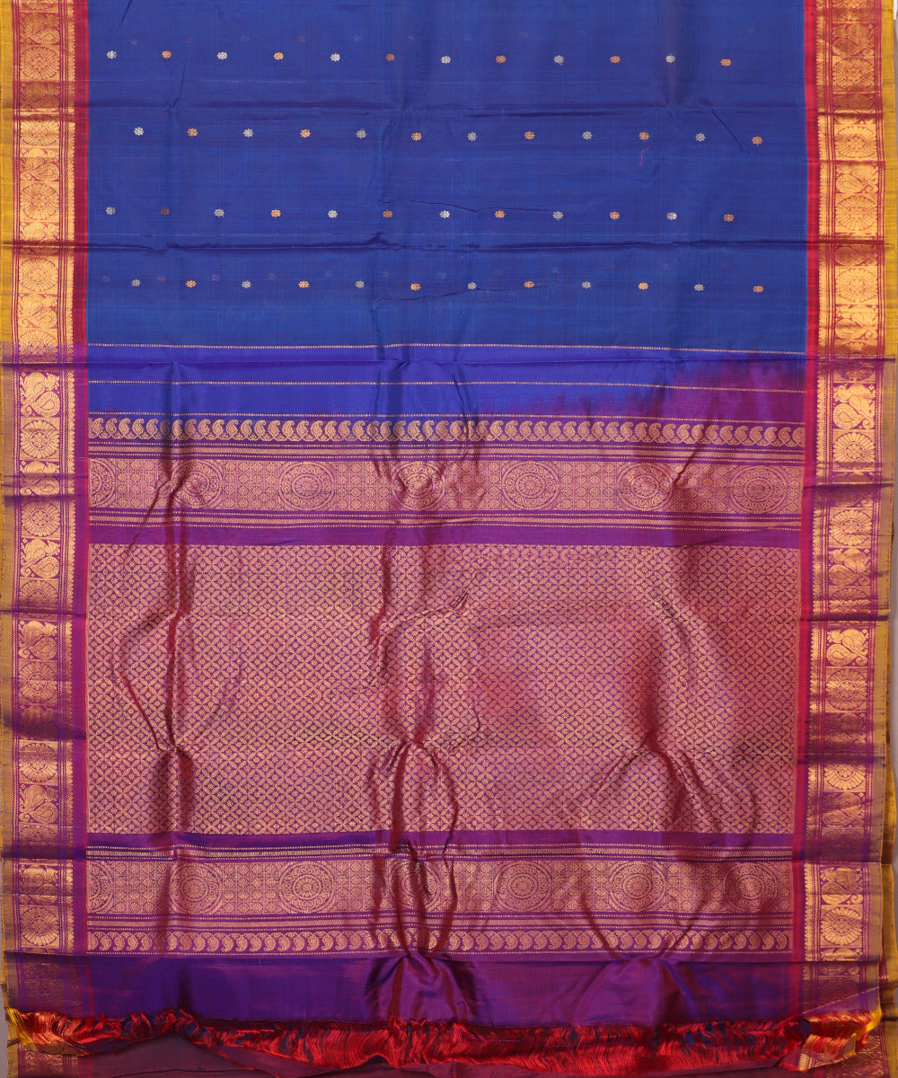 Navy blue color Handloom Gadwal sico saree