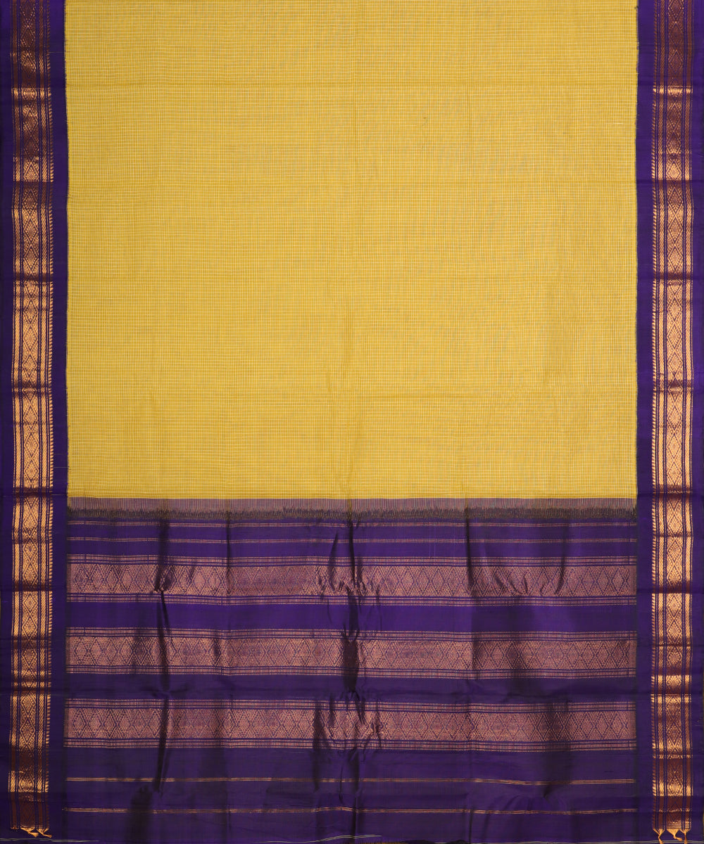 Corn yellow color handloom Gadwal cotton saree