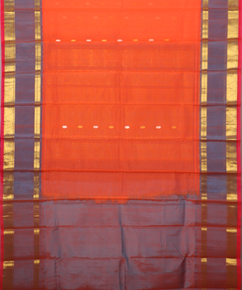 Tiger orange color Handloom Gadwal sico saree