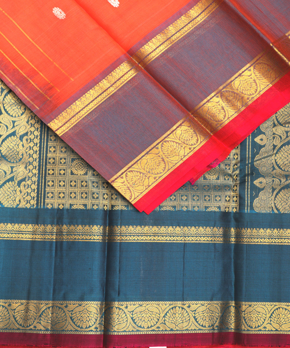 Tiger orange color Handloom Gadwal sico saree