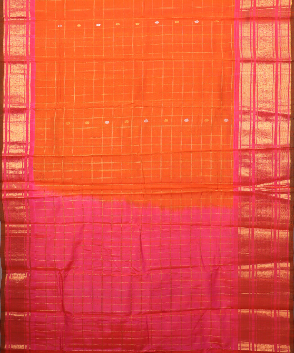 Pumpkin orange color Handloom Gadwal sico saree