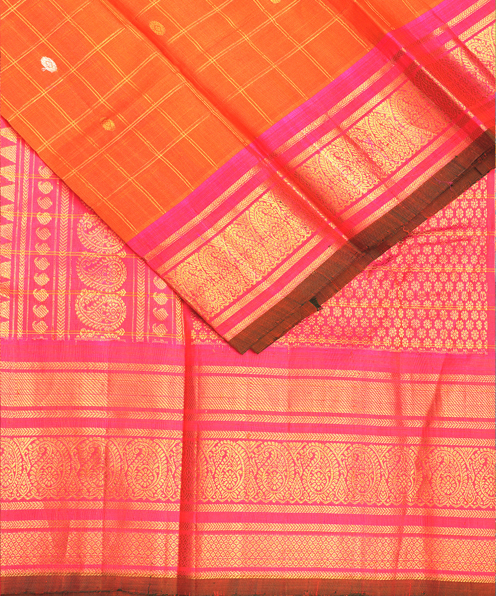 Pumpkin orange color Handloom Gadwal sico saree